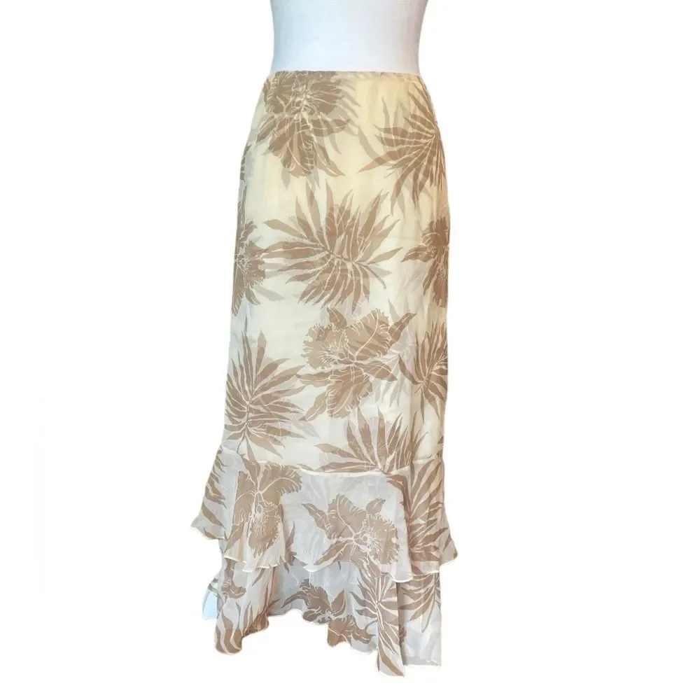 Dana Buchman Silk Maxi Skirt Tiered Layered Ruffled Tropical Print Size 2